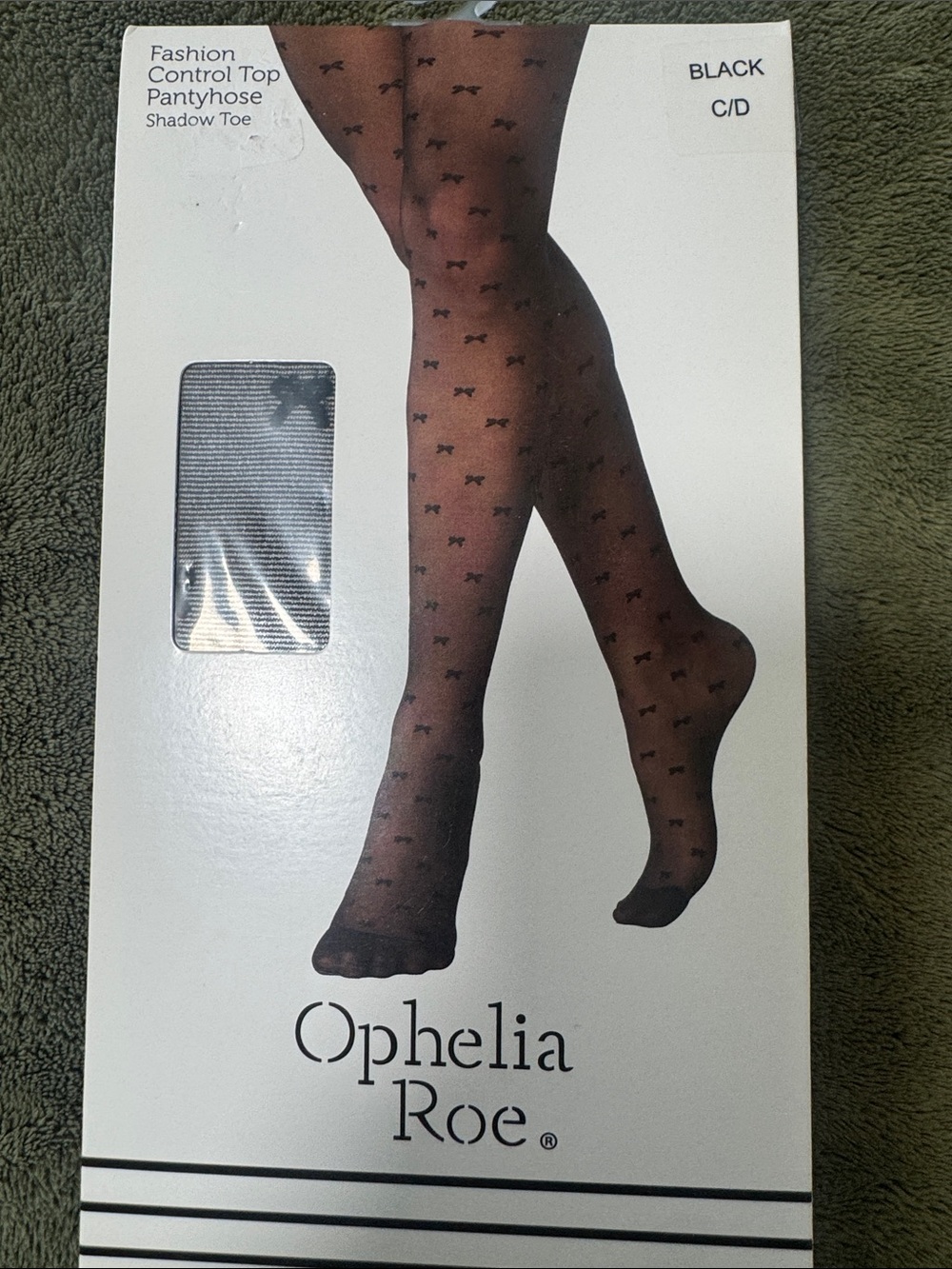 Ophelia Roe Women's Black Fashion Control Top Pantyhose - Shadow Toe